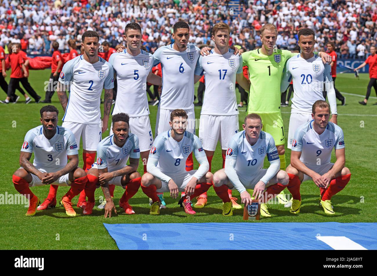 Stock picture of the England team ahead of their match at the Stade Bollaert-Delelis in Lens, France during the Euro 2016 Group B fixture against Wales on 16th June 2016. Stock Photo