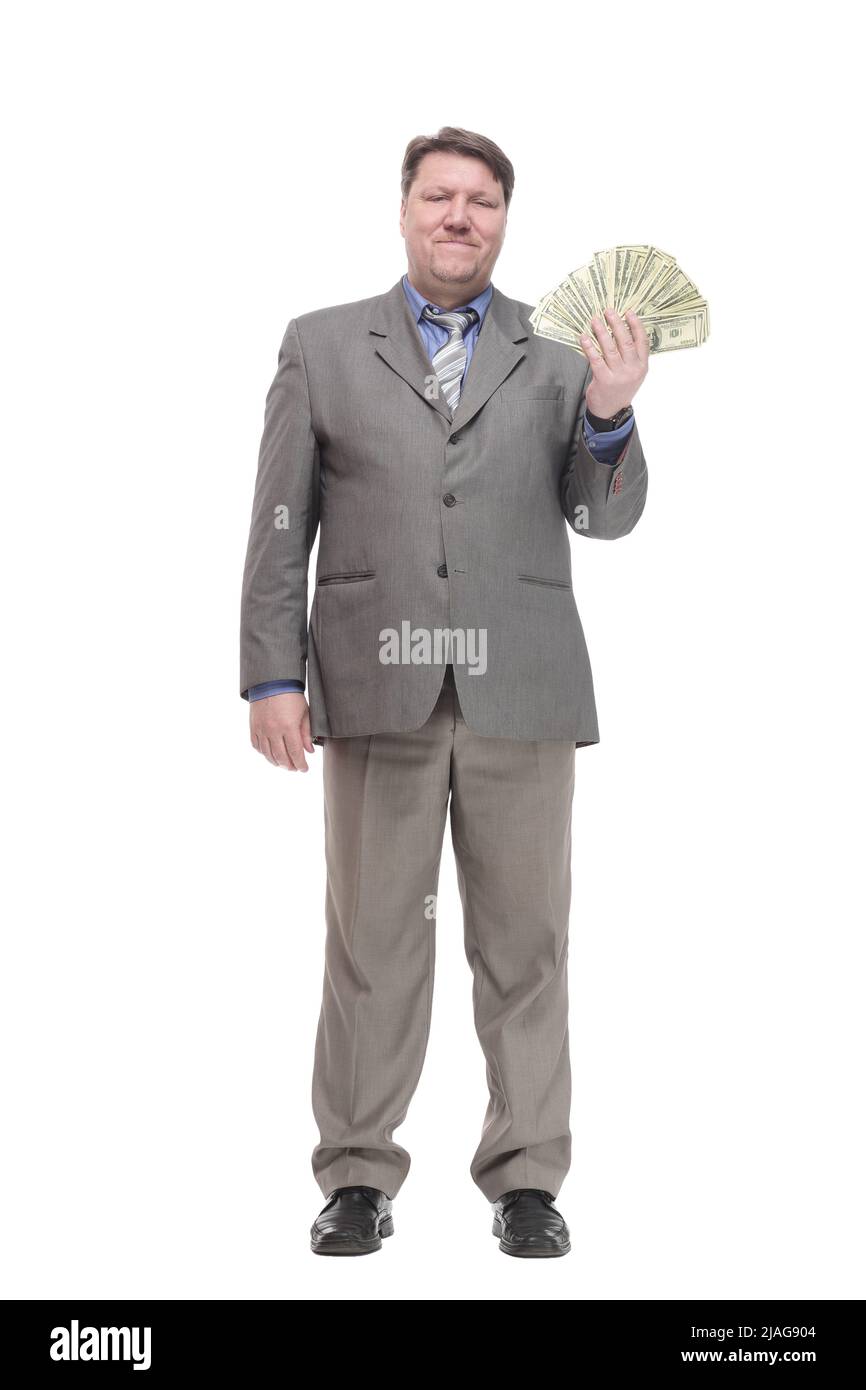in full growth. happy man with dollar bills Stock Photo - Alamy