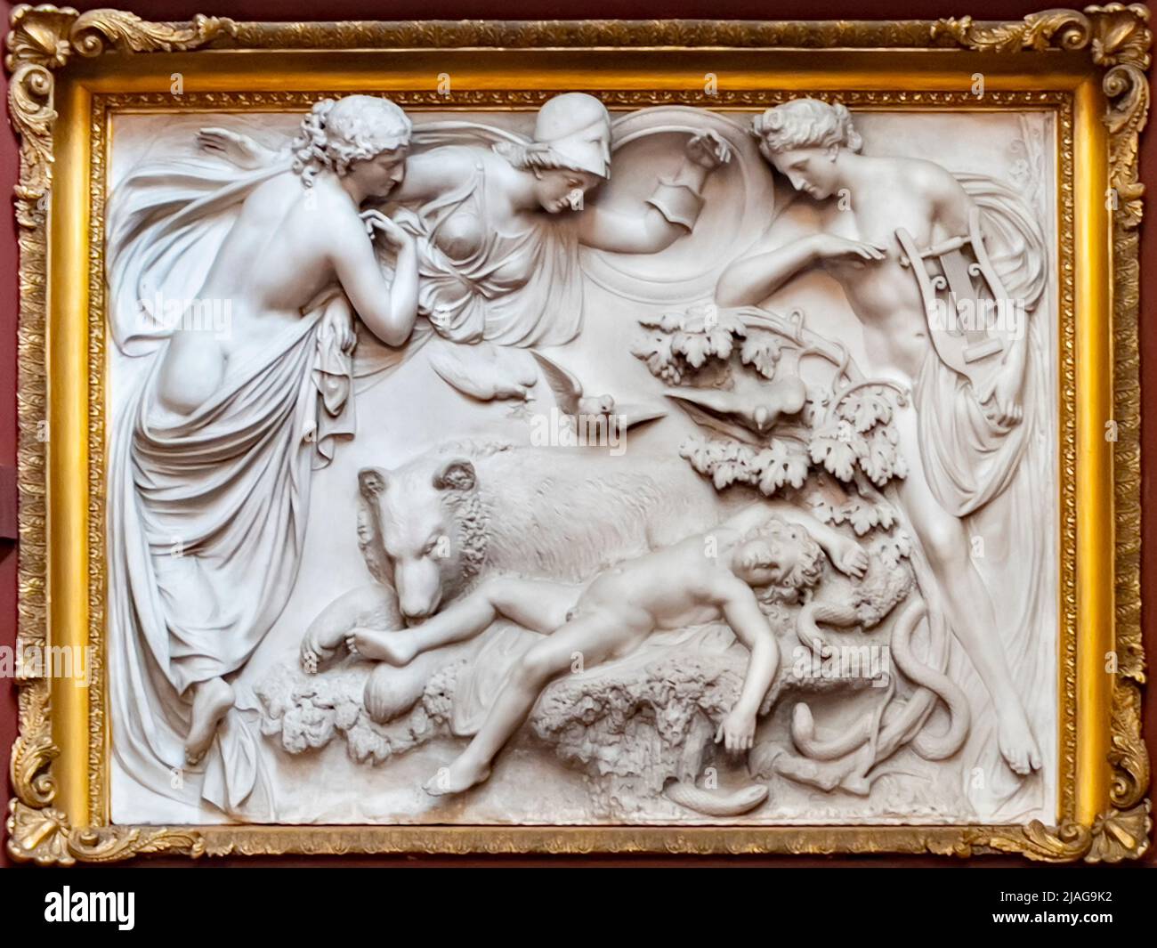 Bass-Relief in the Northern Gallery at Petworth House in West Sussex, United Kingdom.  Petworth is a late 17th-century Grade I listed country house, r Stock Photo
