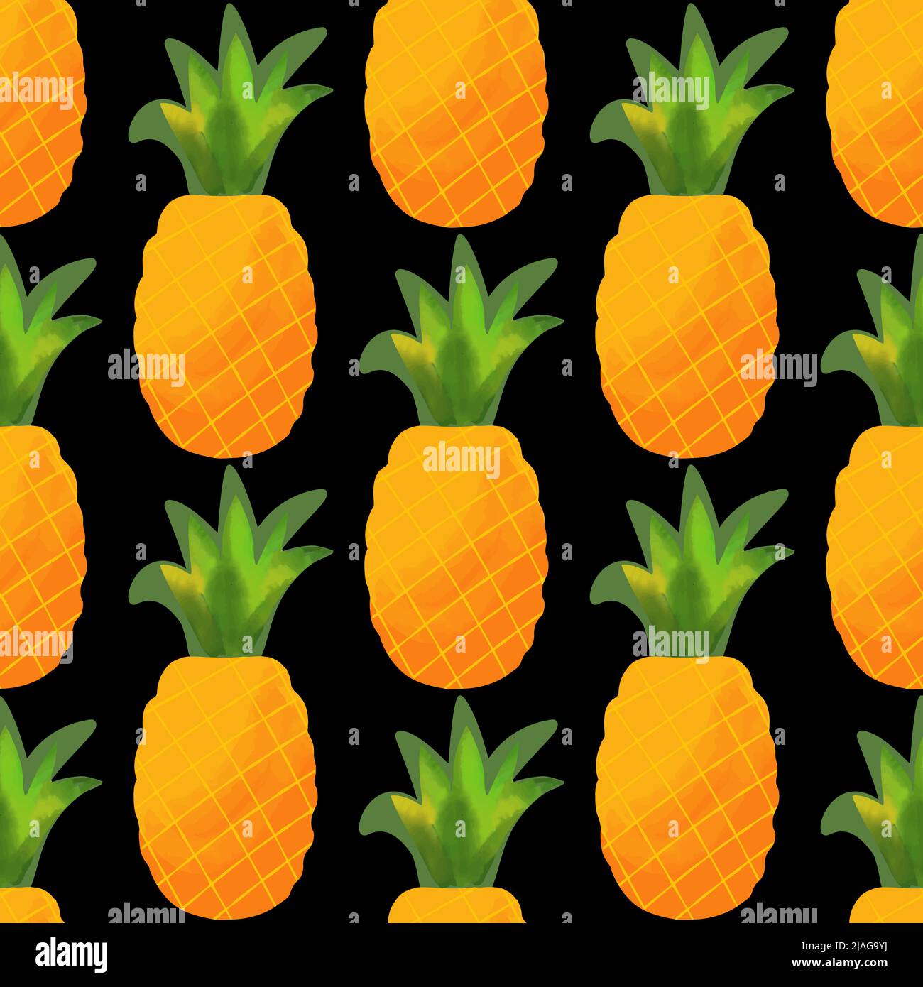 Seamless pattern with pineapple illustration on black background Stock Vector