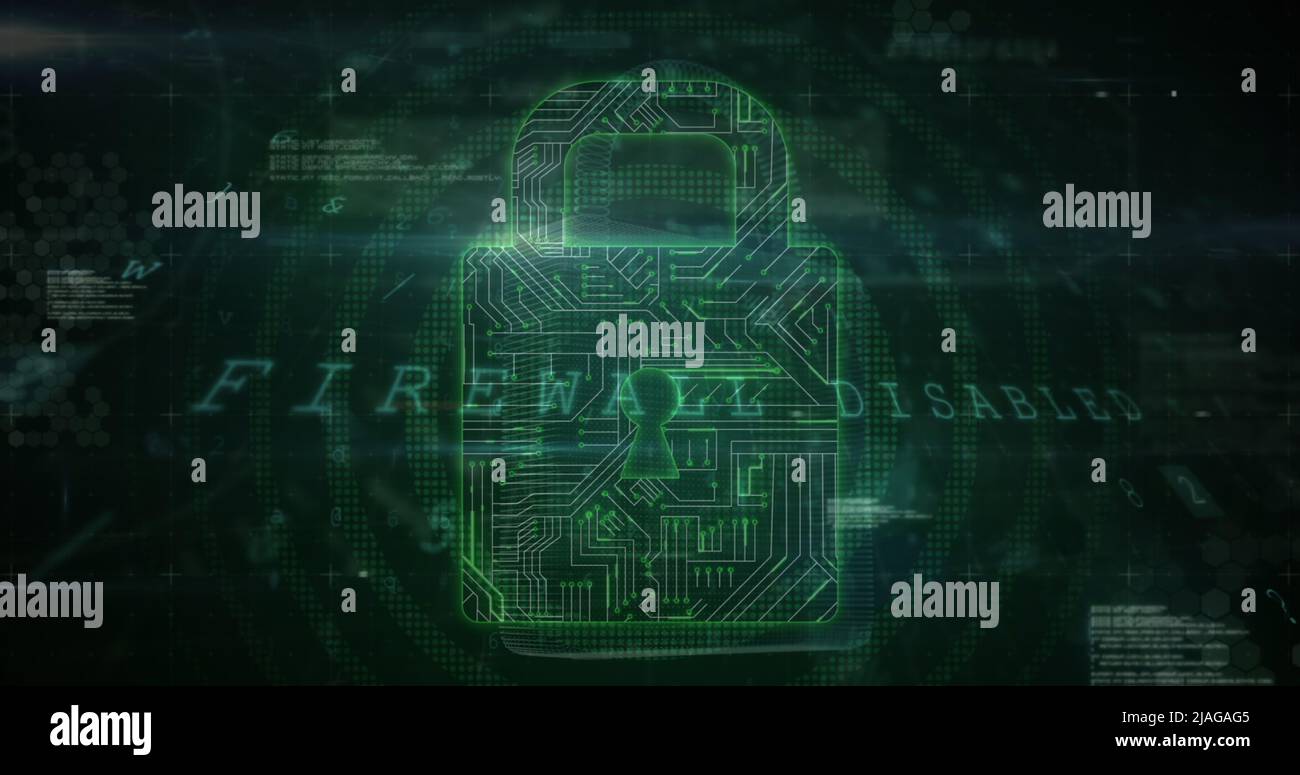 Image of security padlock and data processing over black background ...
