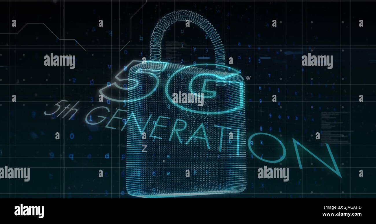 Image of security padlock and data processing over navy background ...
