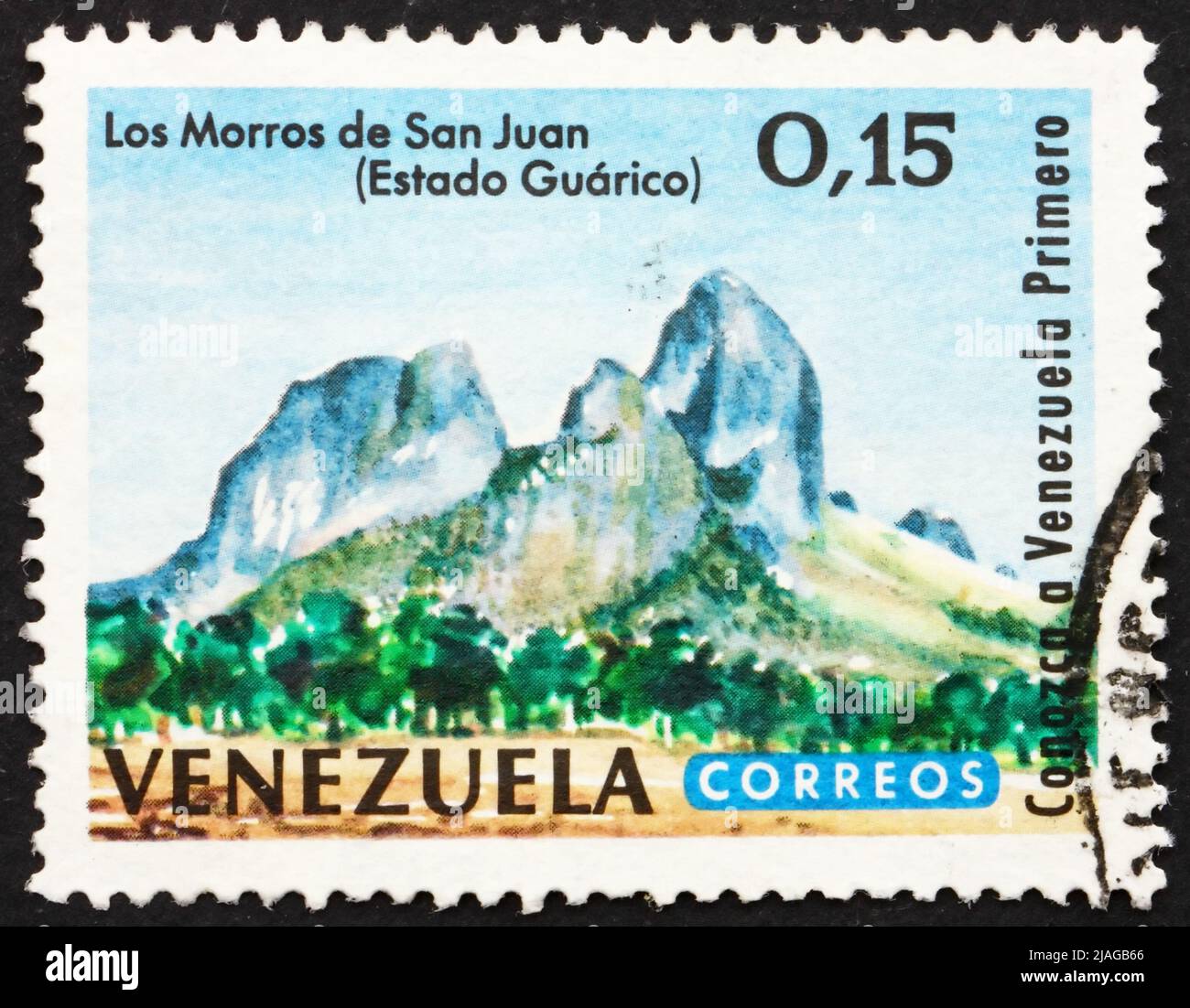 VENEZUELA - CIRCA 1964: a stamp printed in the Venezuela shows San Juan Peaks, Guarico, circa 1964 Stock Photo