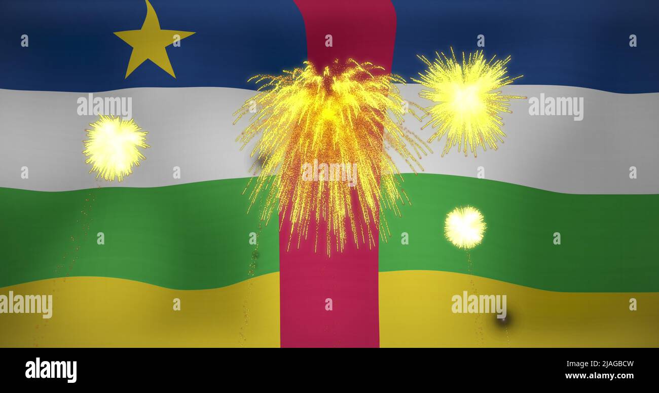 Image of confetti over flag of central african republic Stock Photo