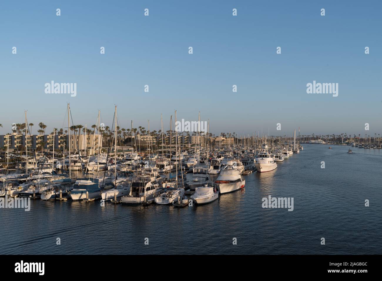 Channel Islands Harbor, California, USA - May 29, 2022: image  of a large group of docked boats shown durin a sunny afternoon. Stock Photo