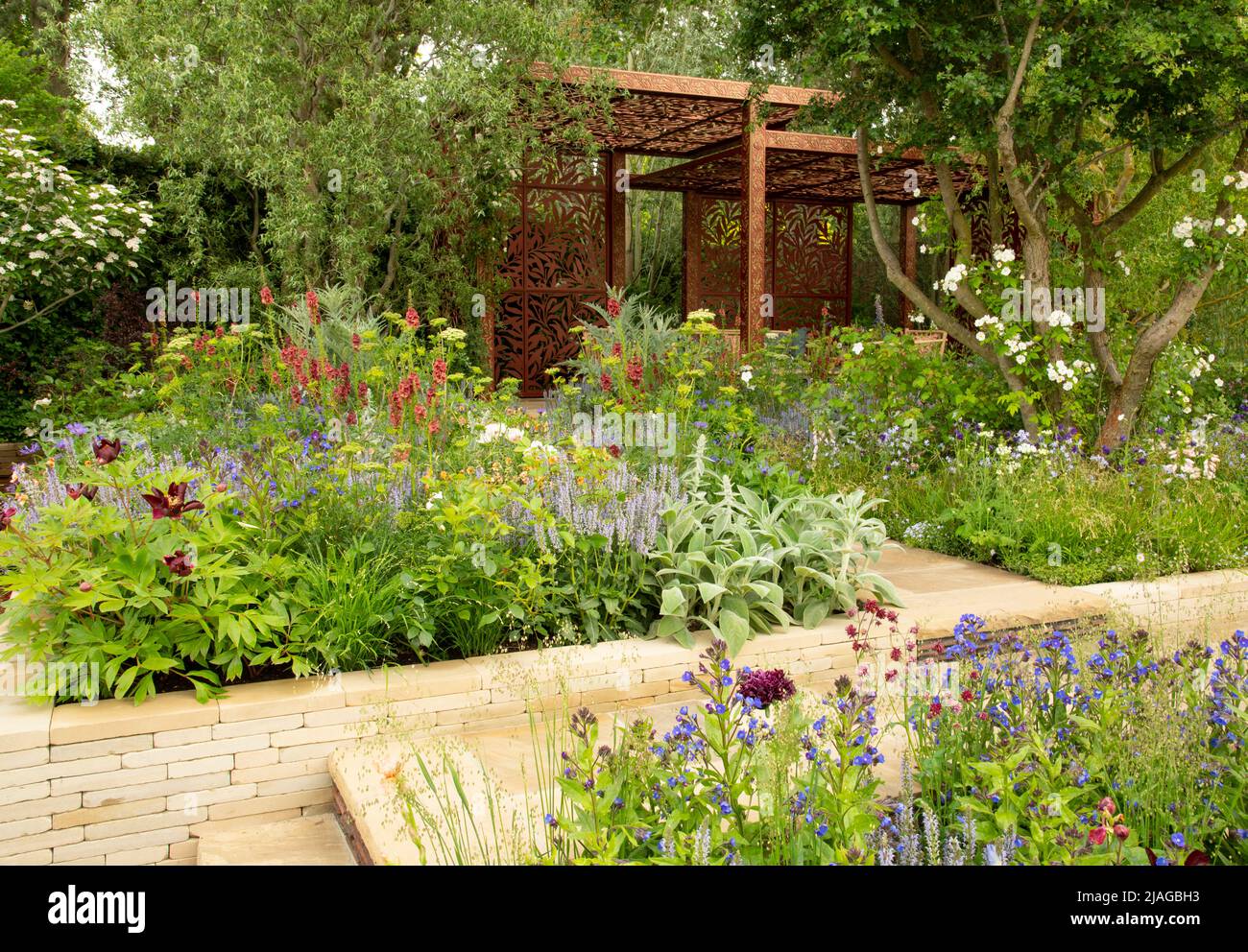 The Morris & Co. Garden containing a pavilion and water channels based