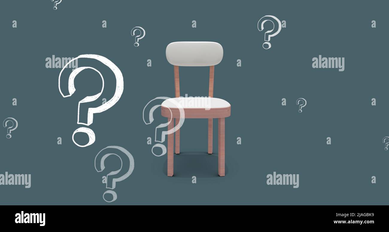 Image of falling question masks over chair Stock Photo Alamy