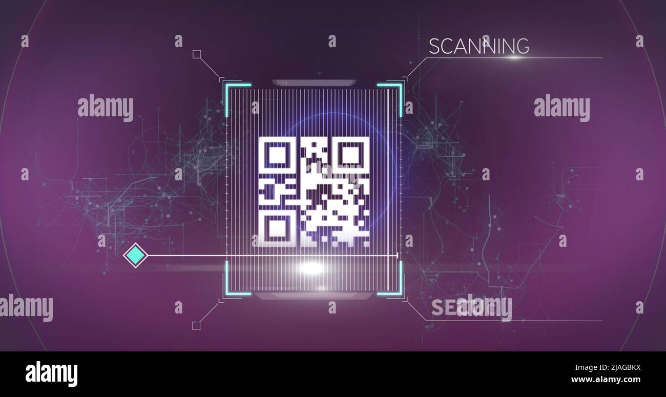 Image of neon circles over qr code on violet background Stock Photo Alamy