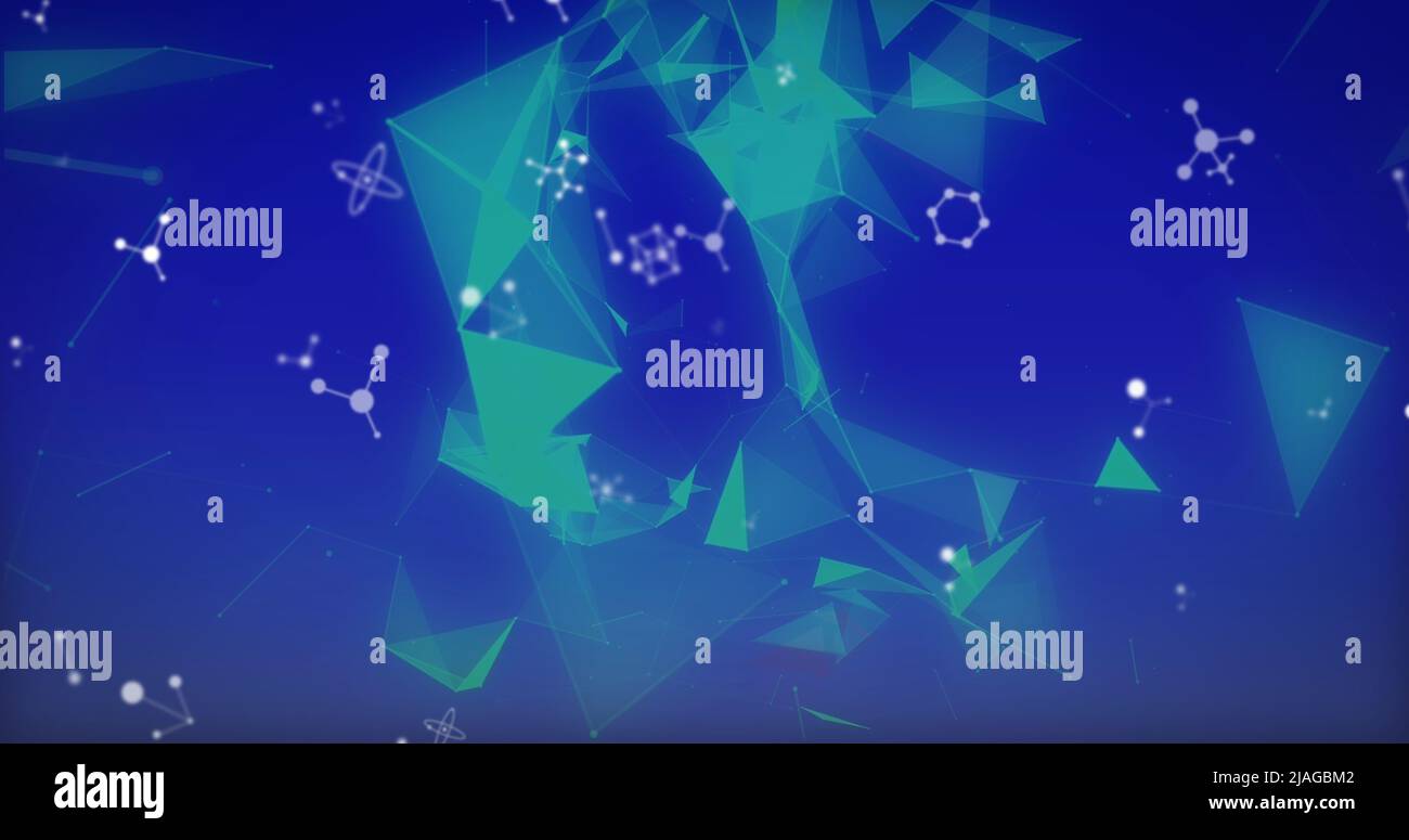 Image of molecules over blue background with shapes Stock Photo - Alamy