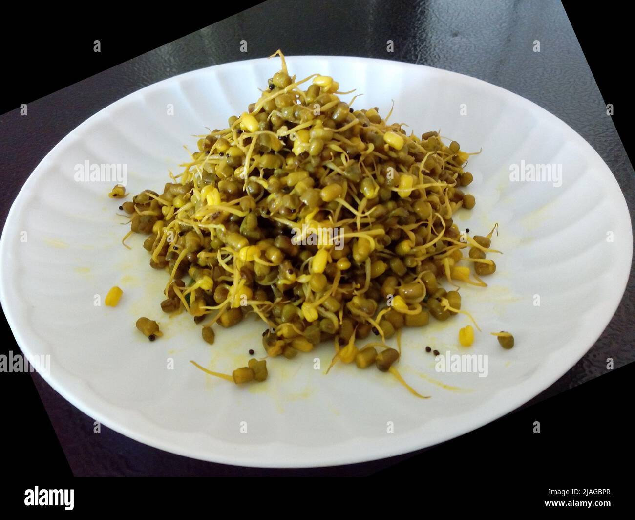 sprouted stir fry Vigna radiata or hari moong Stock Photo