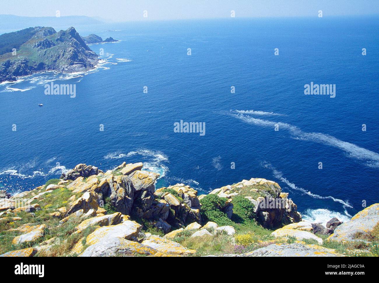 Overview. Cies Islands, Atlantic Islands National Park, Galicia, Spain. Stock Photo