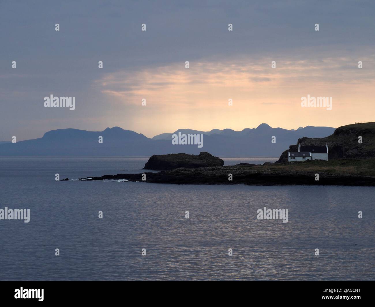 Morning light, Kilmaluag bay, Balmaqueen from Port Gobhlaig, Skye Stock Photo