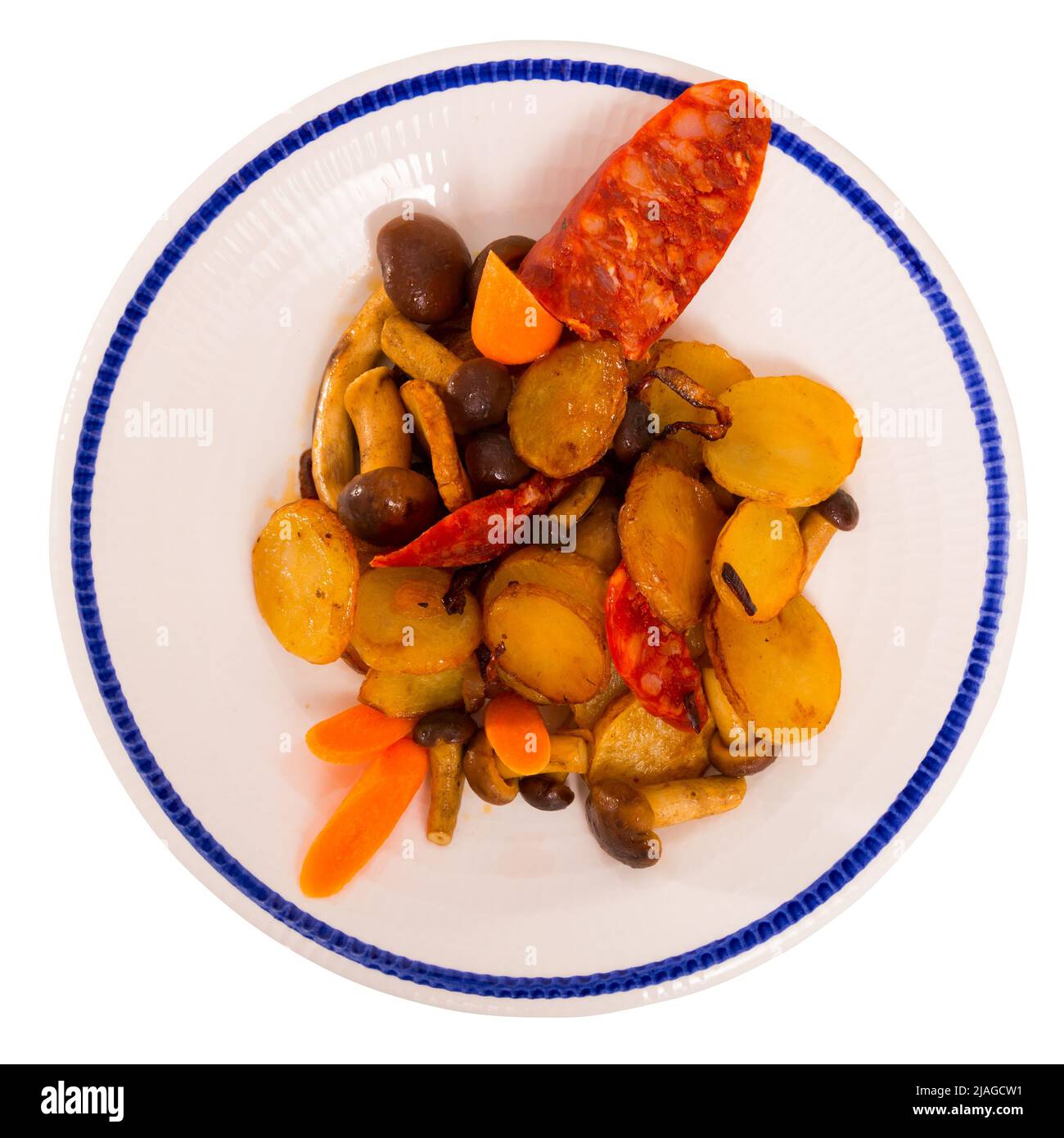 Panfried potatoes with mushrooms and chorizo Stock Photo Alamy