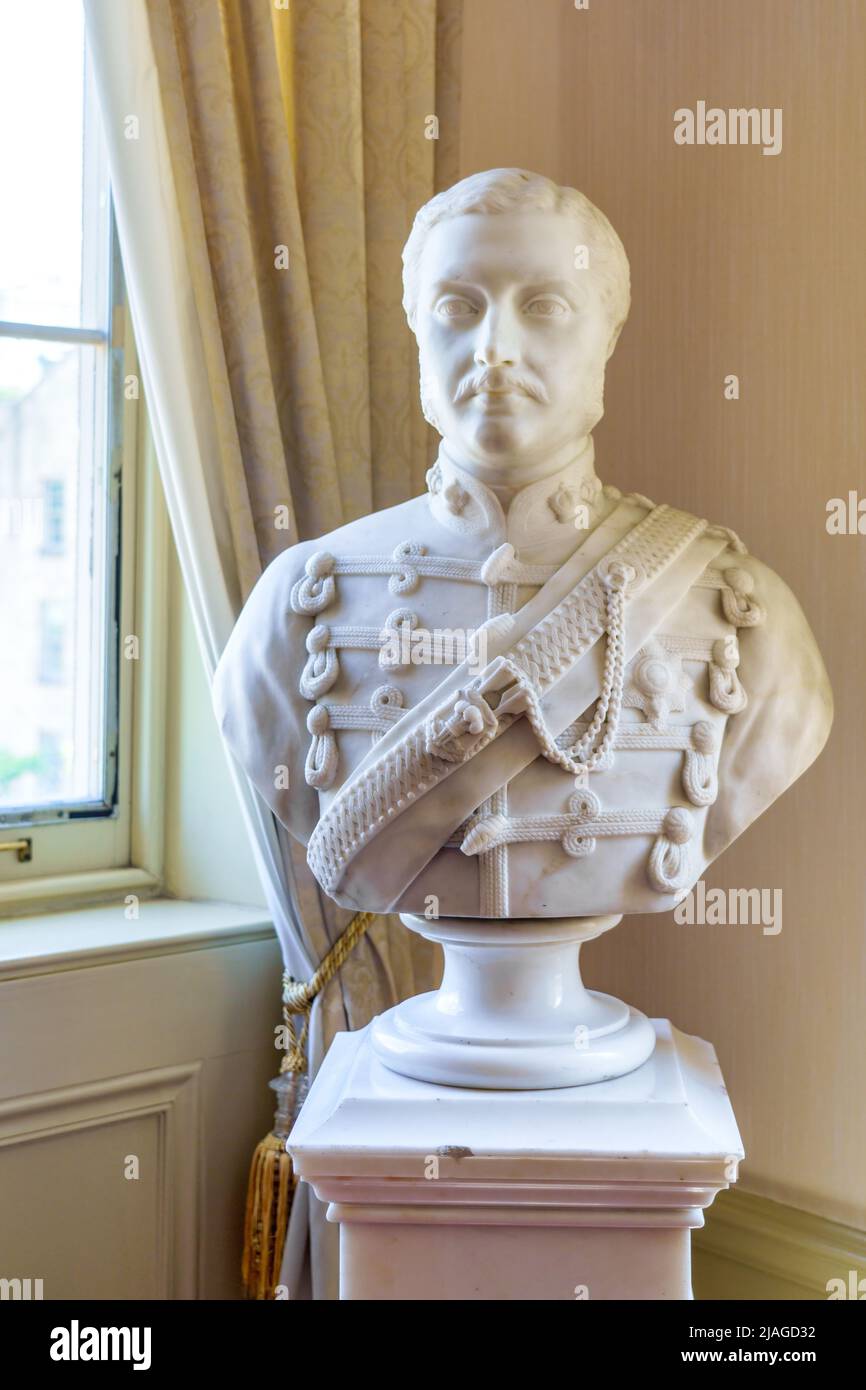 Bust or sculpture of Albert Edward, Prince of Wales. The piece of art is seen inside of the St. Lawrence Hall which is a historic landmark in the Cana Stock Photo