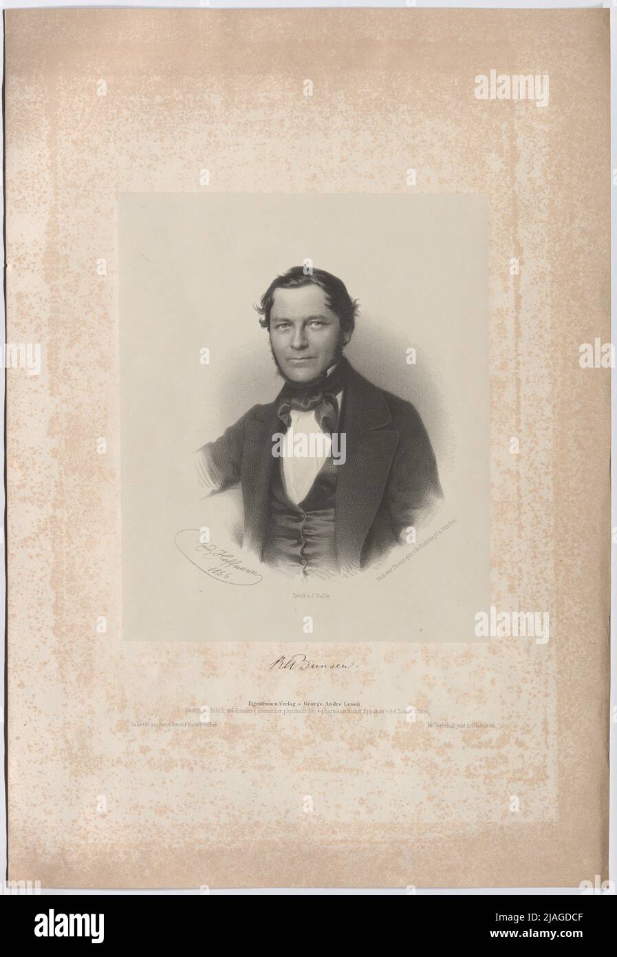 Robert Bunsen. Rudolf Hoffmann, lithographer, after: Franz Seraph Hanfstaengl (Hanfstängl) (1804—1877), Photographer, Joh. Haller, Printer, George André Lenoir (1825—1909), publisher Stock Photo
