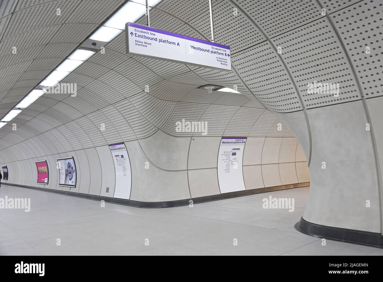 London, UK. Underground access tunnels at the new Tottenham Court Road Elizabeth line (Crossrail