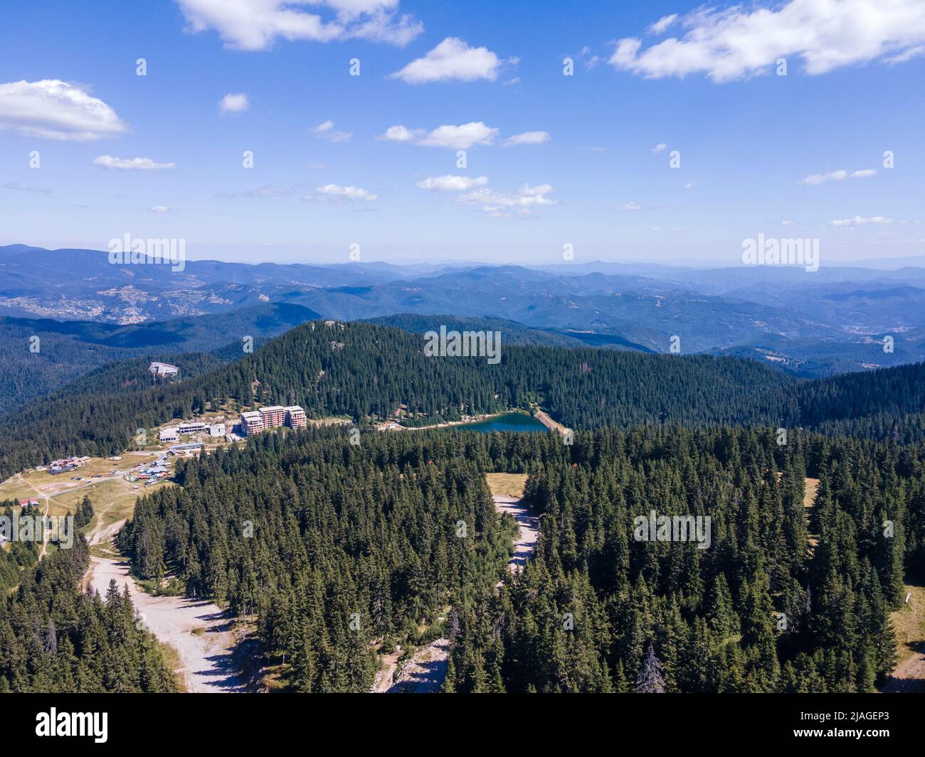 Aerial view of Rhodope Mountains near resort of Pamporovo, Smolyan