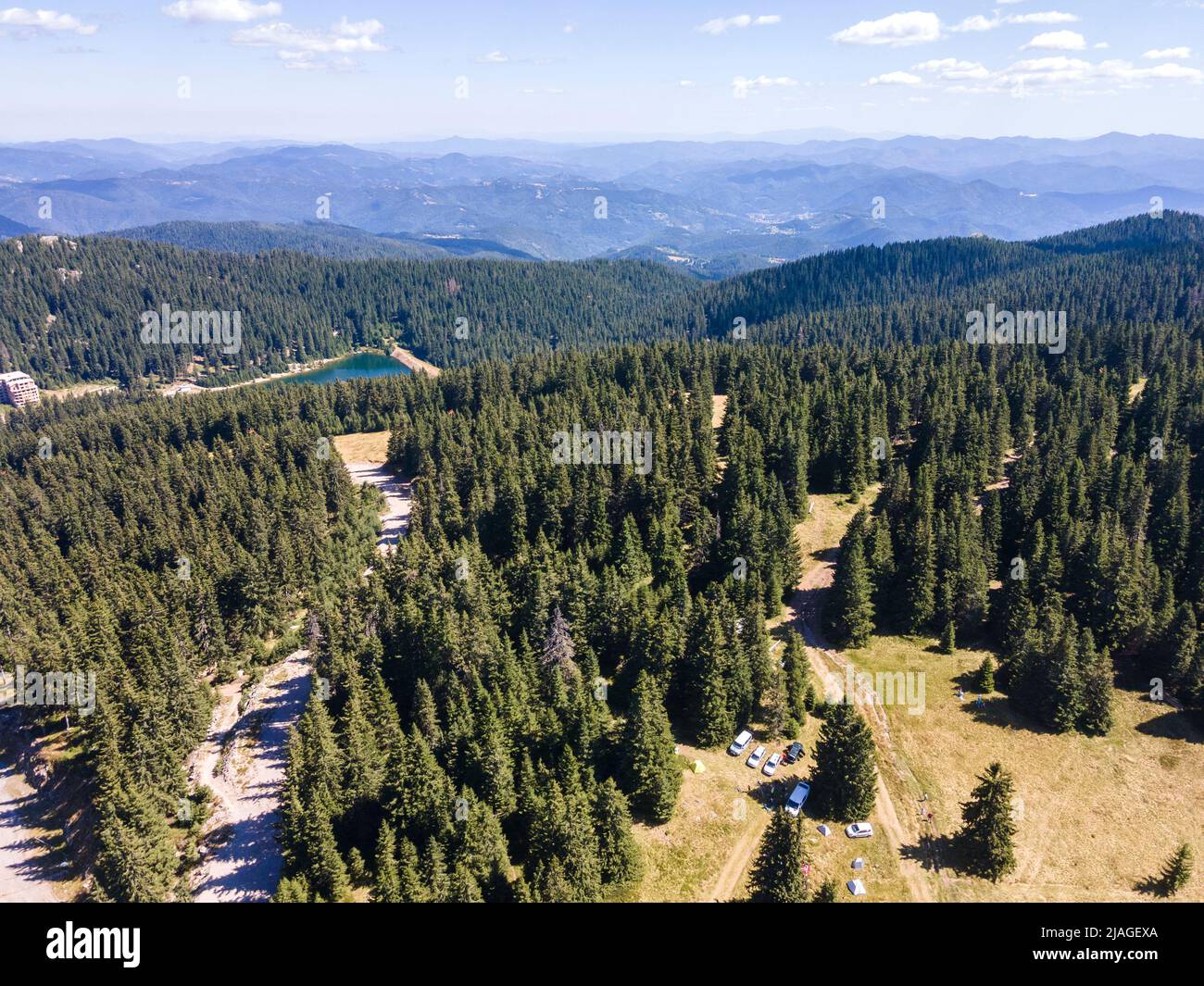 Aerial view of Rhodope Mountains near resort of Pamporovo, Smolyan