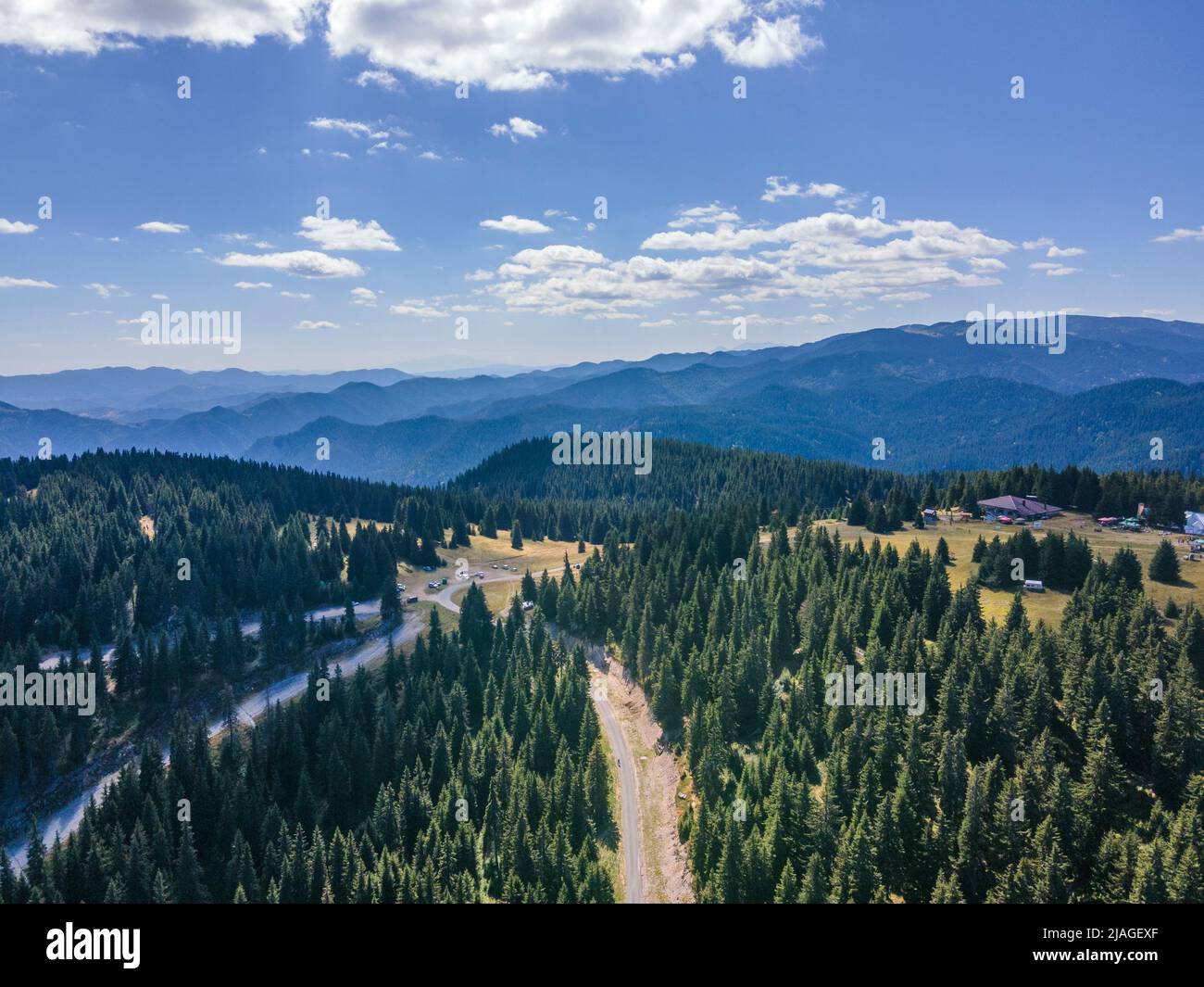 Aerial view of Rhodope Mountains near resort of Pamporovo, Smolyan