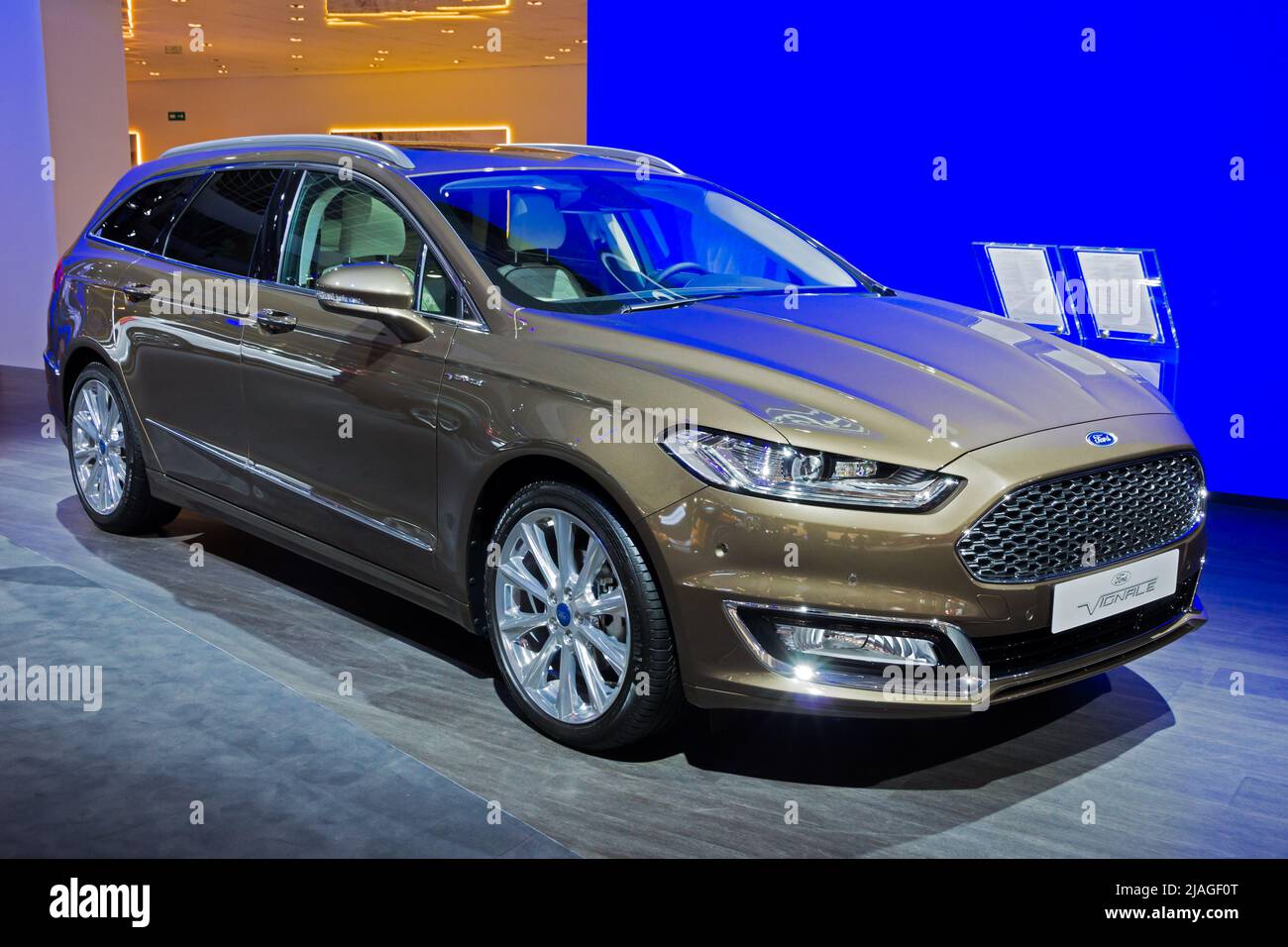 Ford Mondeo Vignale car at the Brussels Expo Autosalon motor show. Brussels - January 12, 2016. Stock Photo