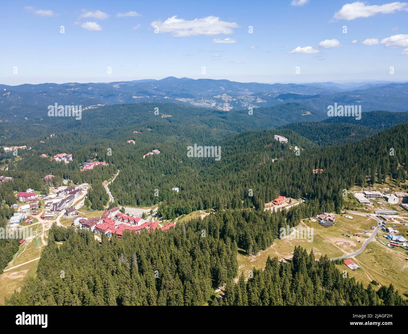 Aerial view of Rhodope Mountains near resort of Pamporovo, Smolyan