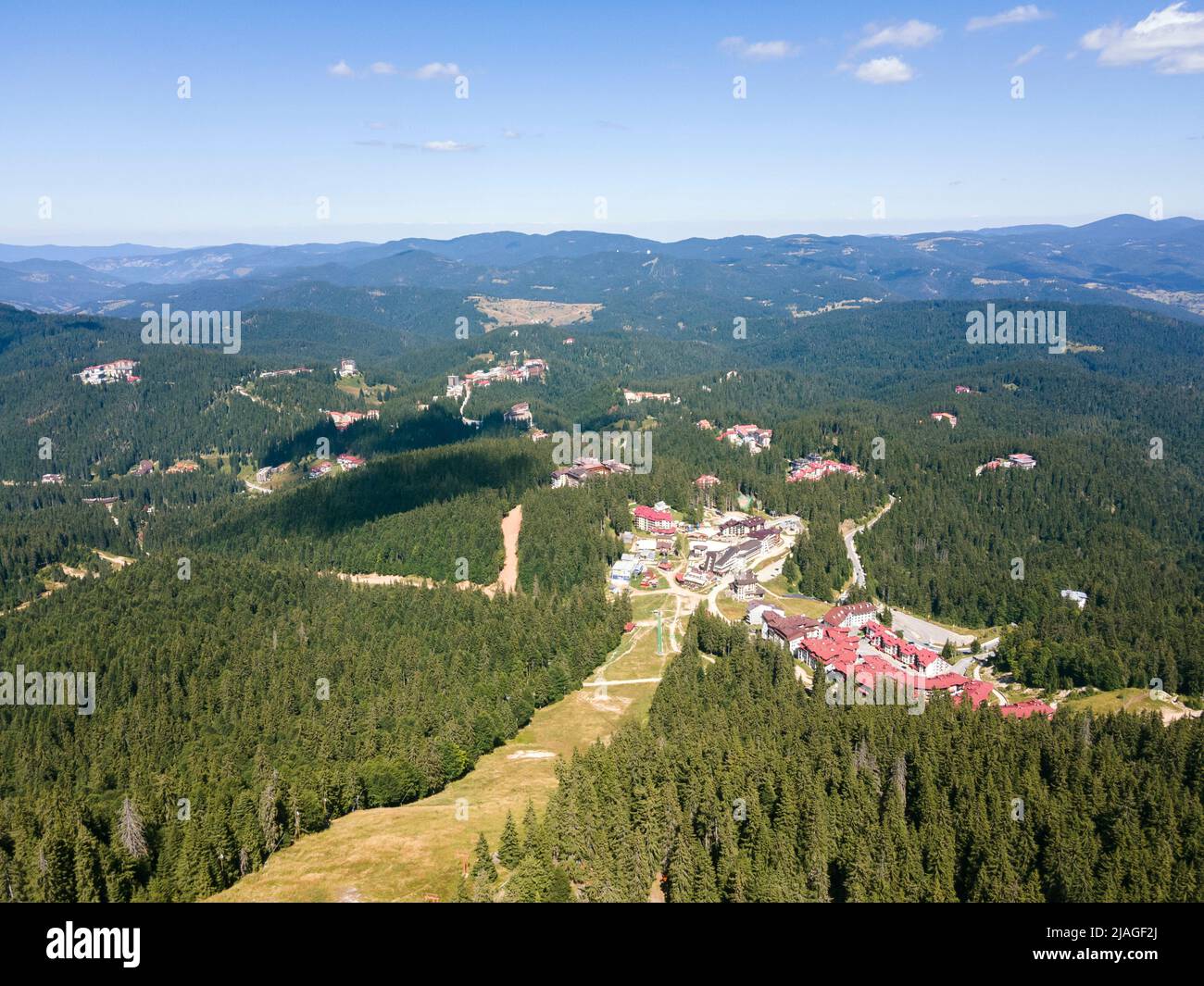 Aerial view of Rhodope Mountains near resort of Pamporovo, Smolyan