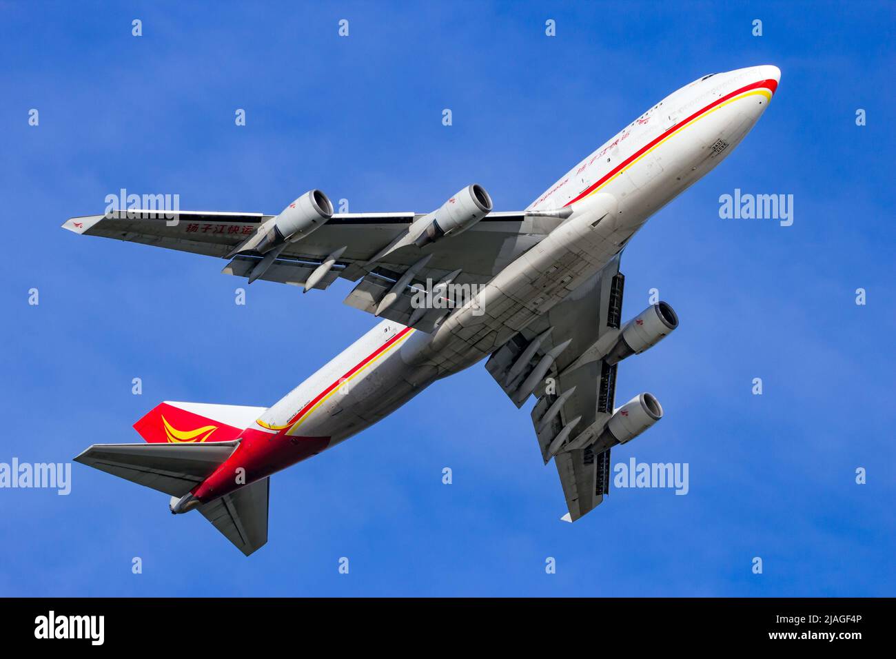 Yangtze River Airlines (now Suparna Airlines) Boeing 747 cargo plane taking off from Amsterdam-Schiphol Airport. The Netherlands - February 16, 2016 Stock Photo