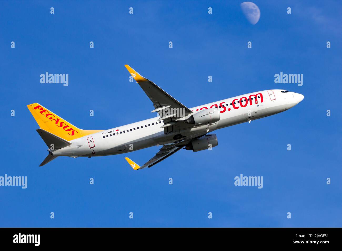 Pegasus Airlines Boeing 737 airplane take-off from Amsterdam Schiphol International Airport. The Netherlands - February 16, 2016 Stock Photo