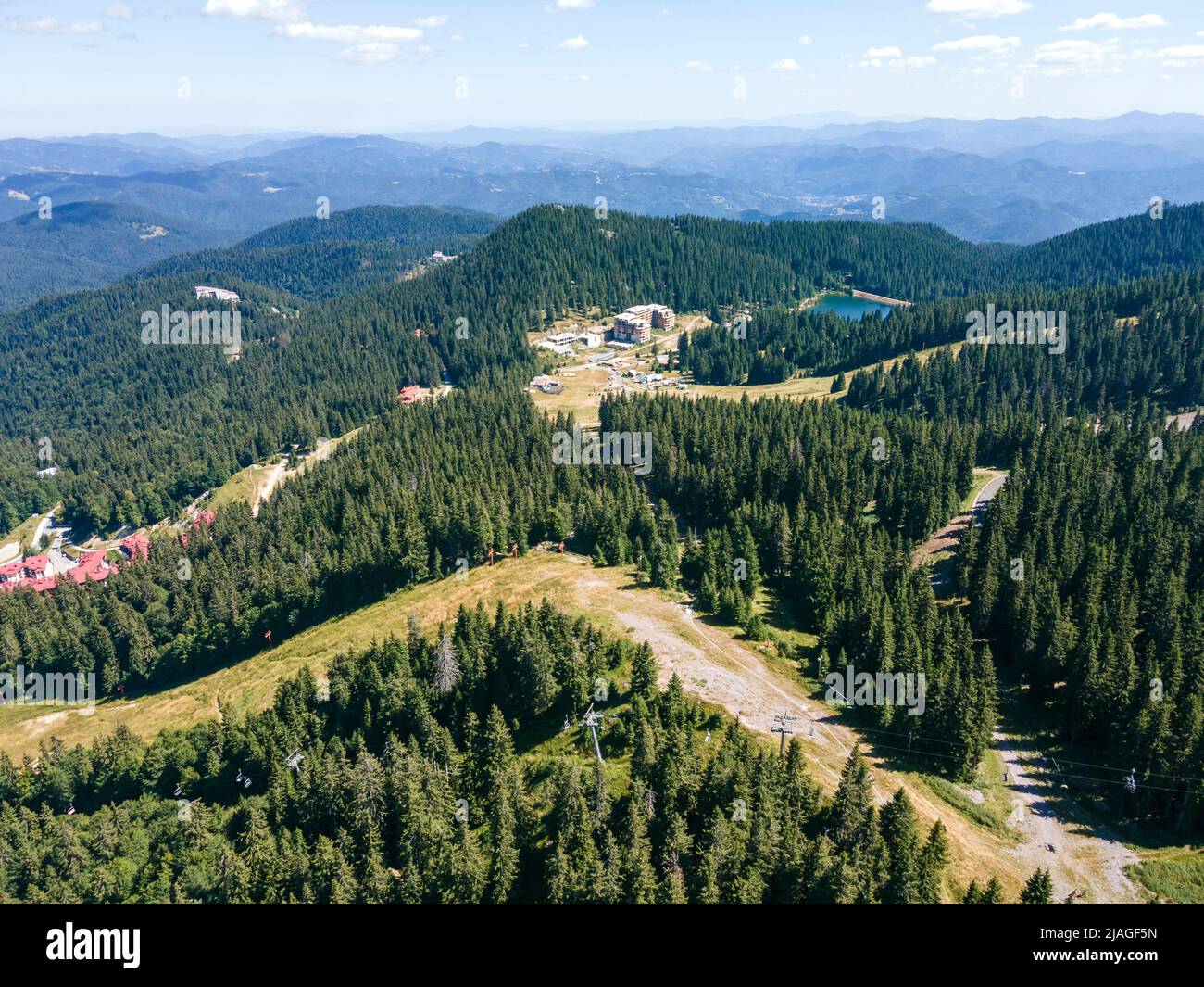 Aerial view of Rhodope Mountains near resort of Pamporovo, Smolyan