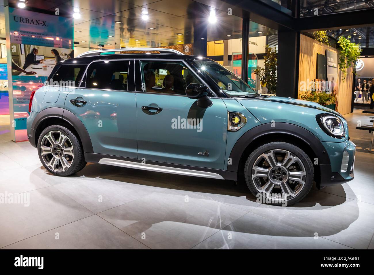 Mini Countryman Cooper electric car showcased at the IAA Mobility 2021 motor show in Munich, Germany - September 6, 2021. Stock Photo