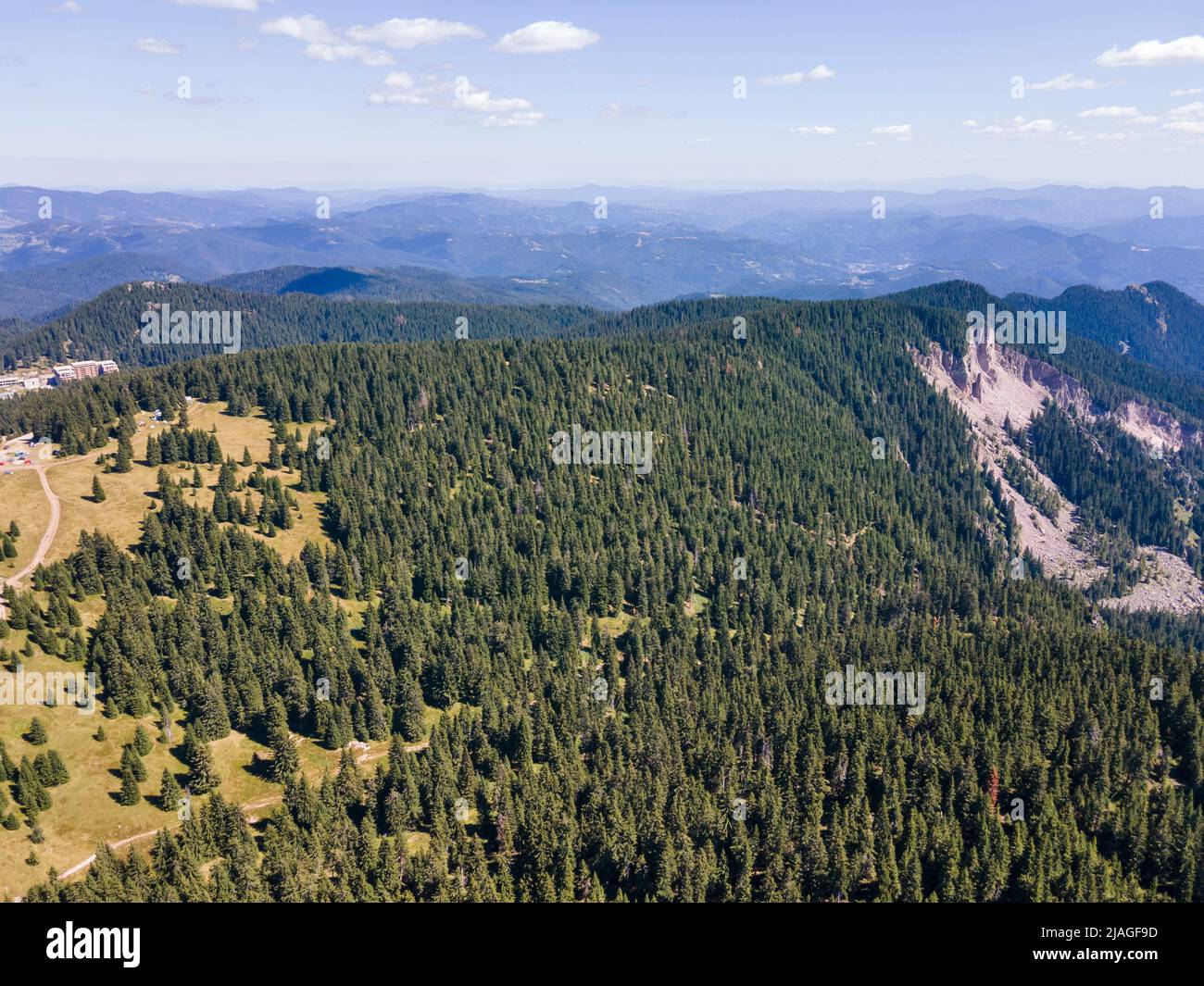 Aerial view of Rhodope Mountains near resort of Pamporovo, Smolyan