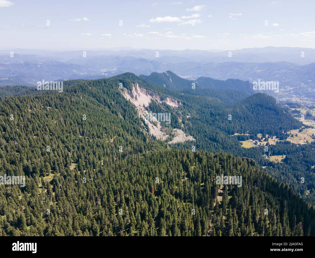 Aerial view of Rhodope Mountains near resort of Pamporovo, Smolyan