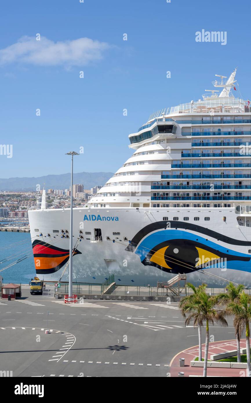 The huge German cruise ship AIDAnova, berthed in the cruise terminal in Las Palmas, capital city of Gran Canaria, Canary Islands, Spain Stock Photo