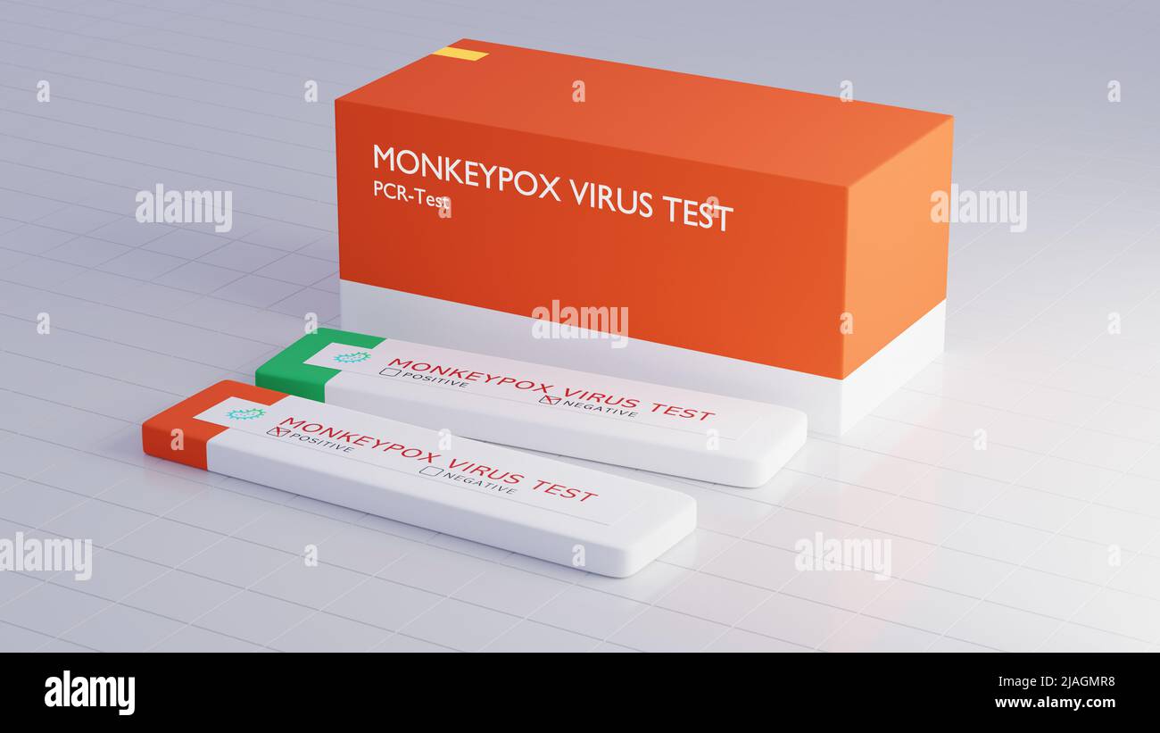 Monkeypox Virus PCR Test, to detect monkey pox. 3d rendering medical illustration box concept, diagnostic tool Stock Photo