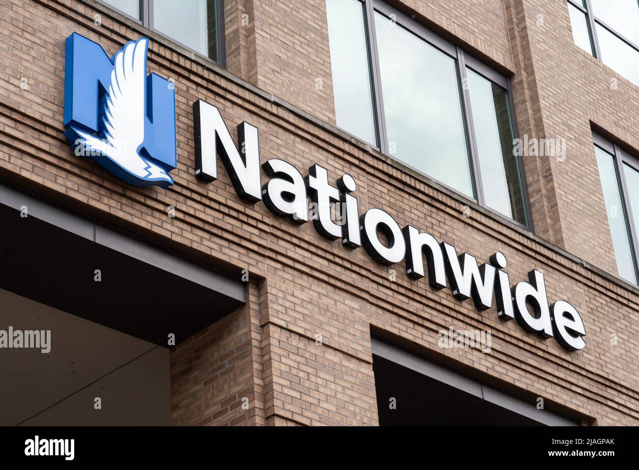 Columbus, Ohio, USA December 27, 2021 Closeup Nationwide sign at