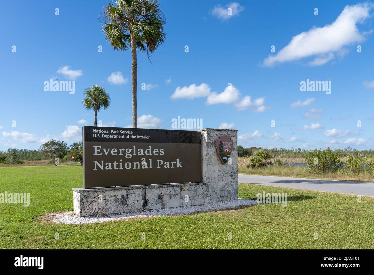 Florida, USA  - January 1, 2022: Everglades National Park sign is shown in Florida, USA. Stock Photo