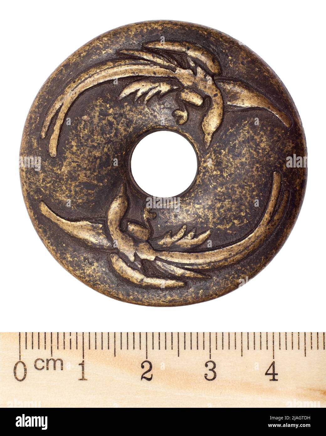 Ancient Chinese bronze coin with a hole. The Ming Dynasty. Obverse