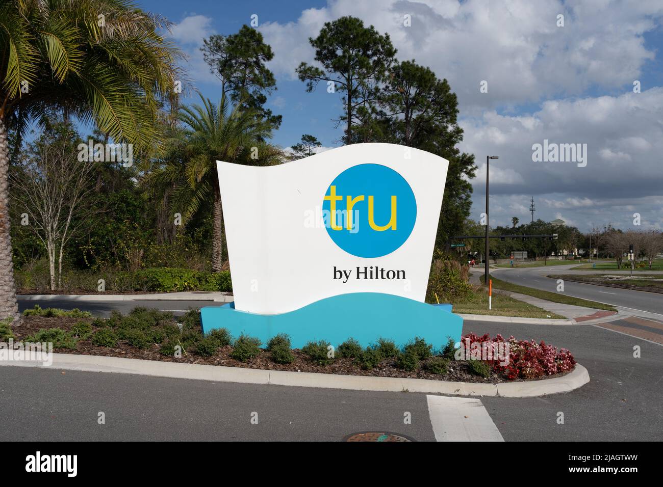 Orlando, Fl, USA - January 5, 2022: Tru by Hilton sign in Orlando, Fl, USA. Stock Photo