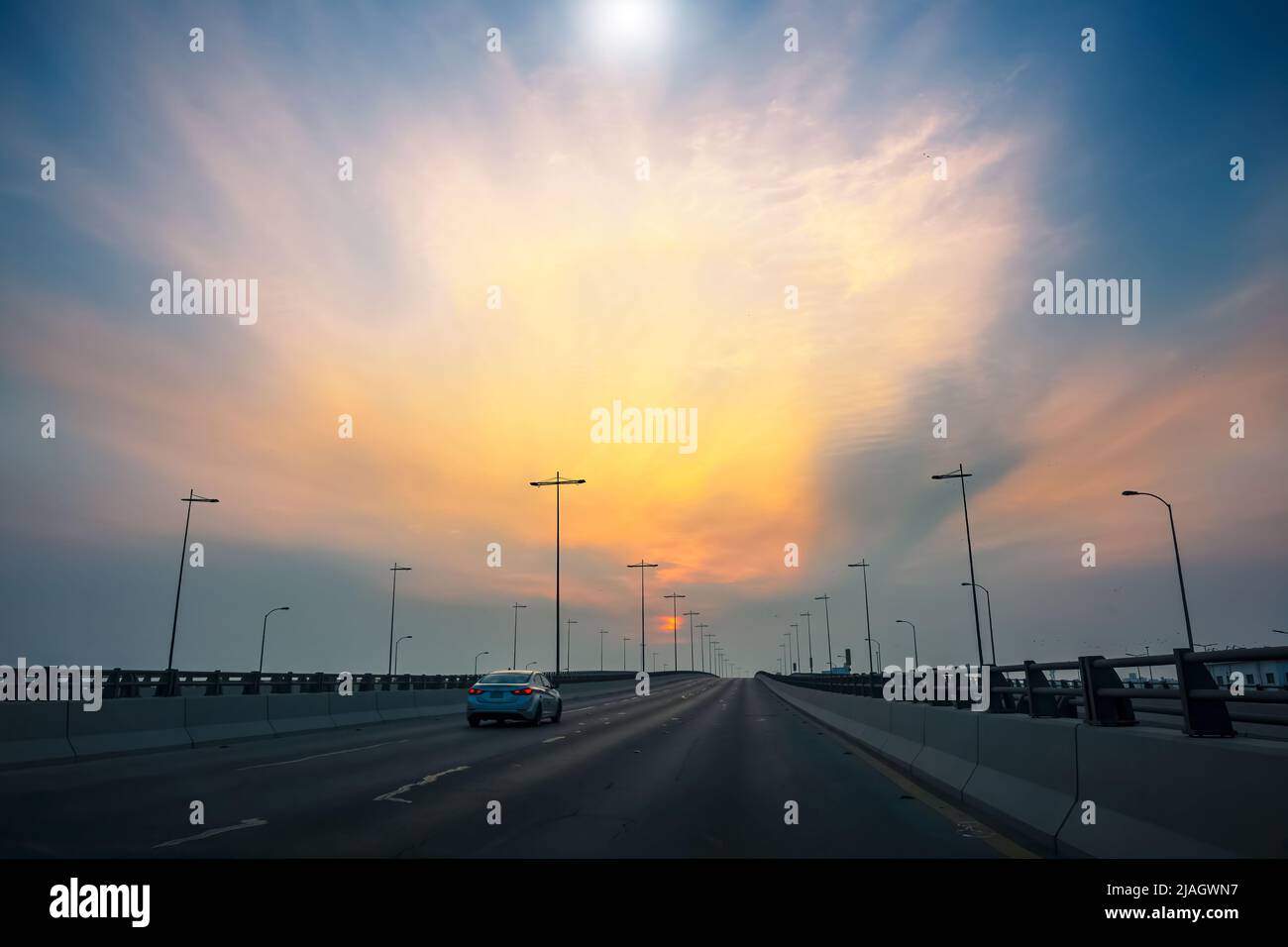 Dammam Street urban city in Sunset background -Dammam, Saudi Arabia. Stock Photo