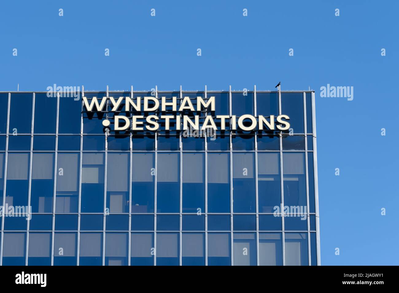 Orlando, FL, USA - January 6, 2022: Wyndham Destinations sign on their headquarters building in Orlando, FL, USA. Stock Photo