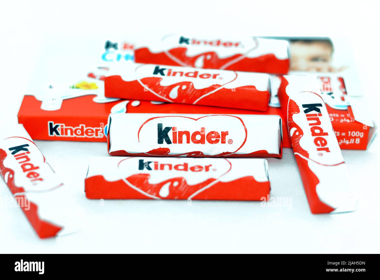 Cairo, Egypt, May 27 2022 Kinder milk chocolate bars pack, a mini