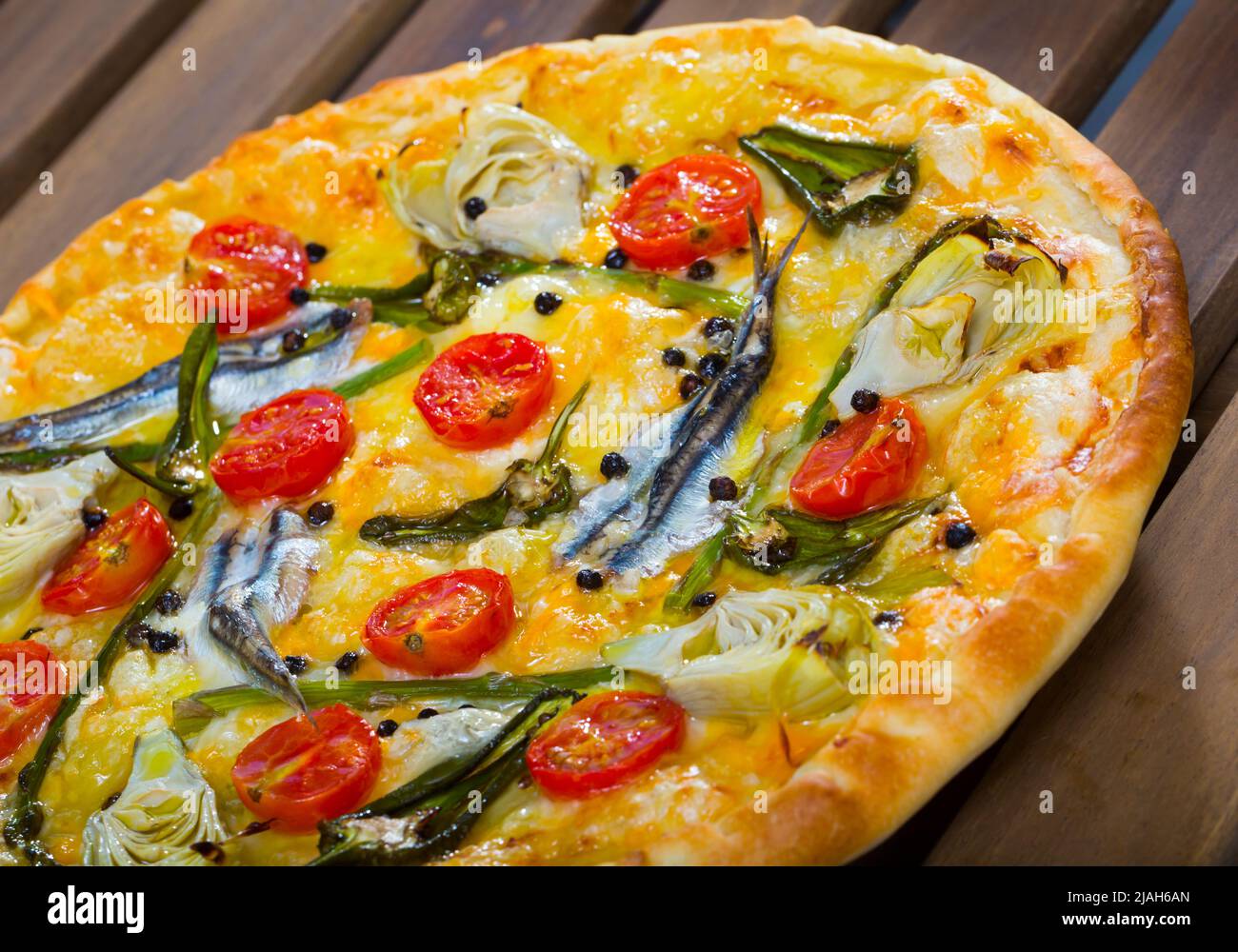 Italian pizza with anchovies Stock Photo Alamy