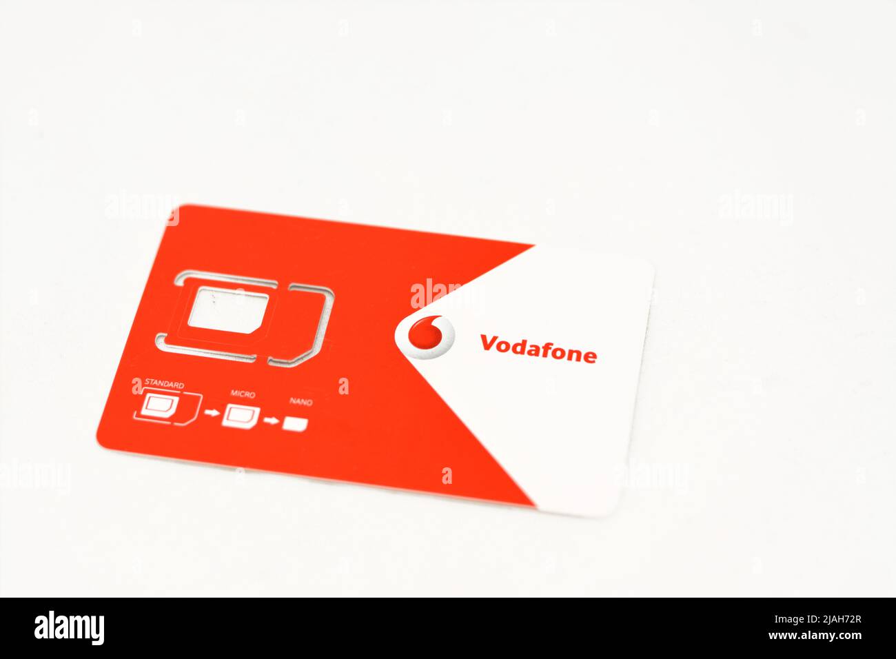 Cairo, Egypt, May 25 2022 Vodafone sim card support isolated on white