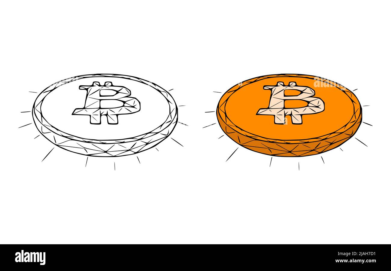 Bitcoin coins doodle icon isolated on white background Stock Vector