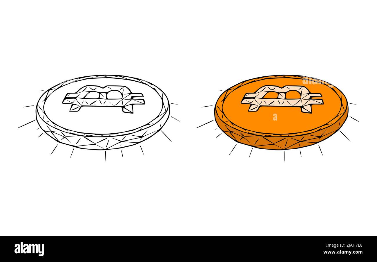 Bitcoin coins doodle icon isolated on white background Stock Vector