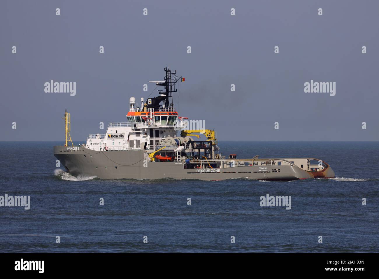 The offshore tugboat Princess leaves the port of Rotterdam on March 18, 2022. Stock Photo