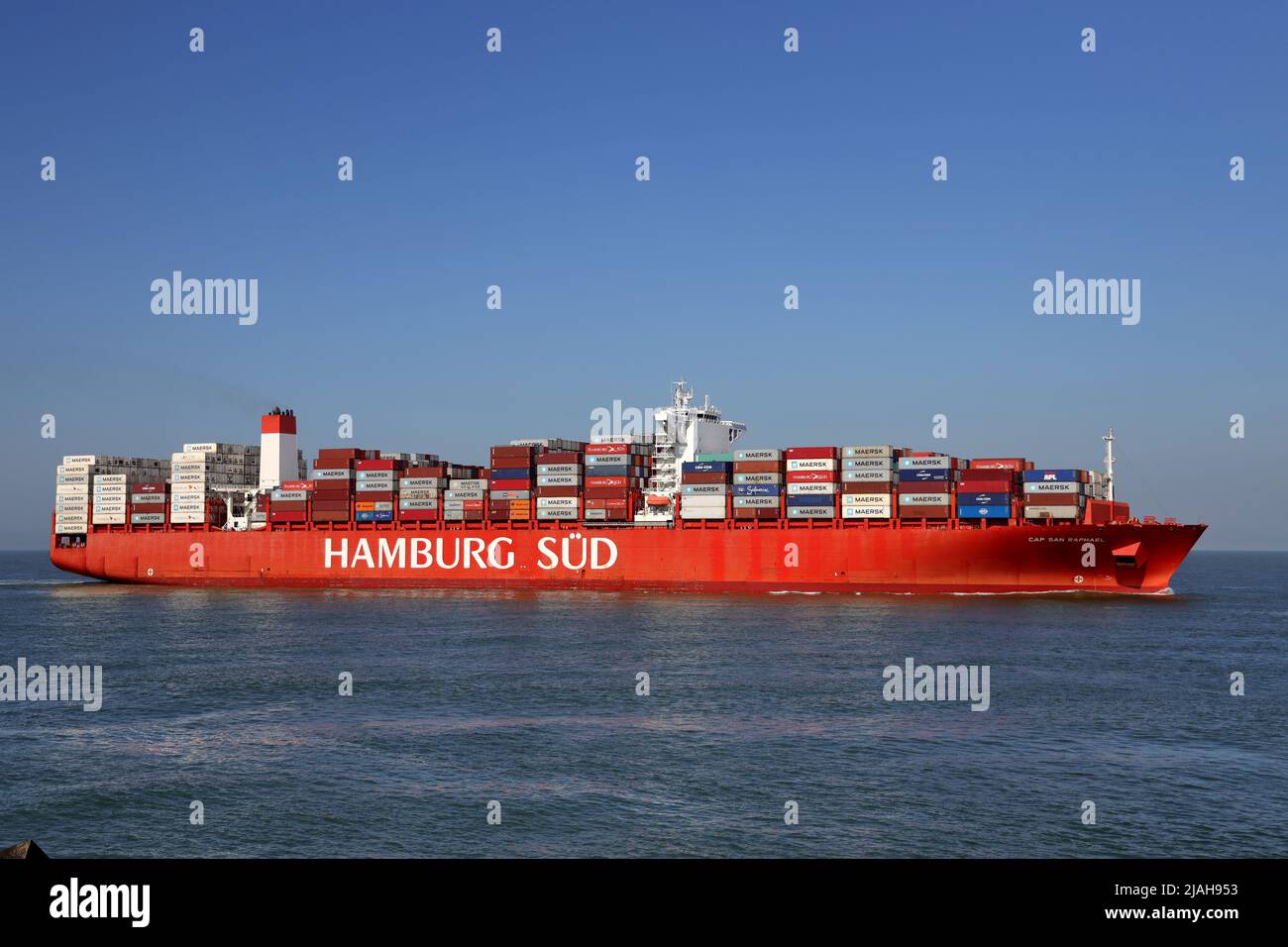 The container ship Cap San Raphael arrives in the port of Rotterdam on March 18, 2022. Stock Photo