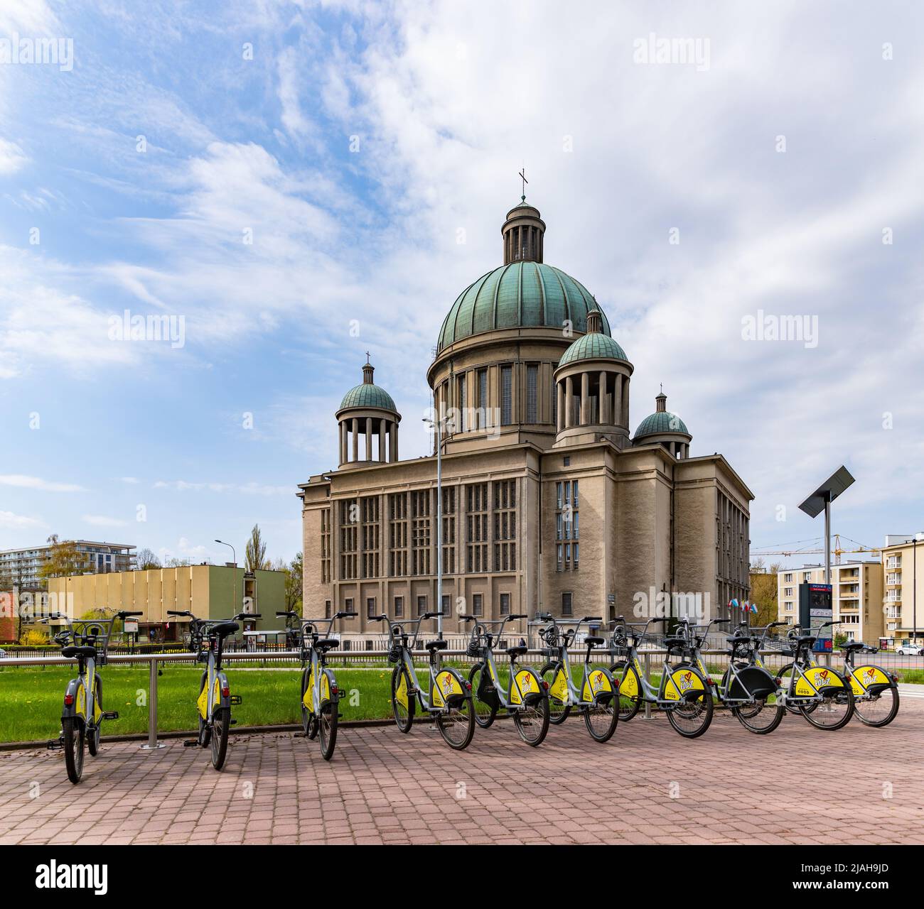 A picture of the Church of Sts. Therese of the Child Jesus and Jana Bosko, in Łódź. Stock Photo