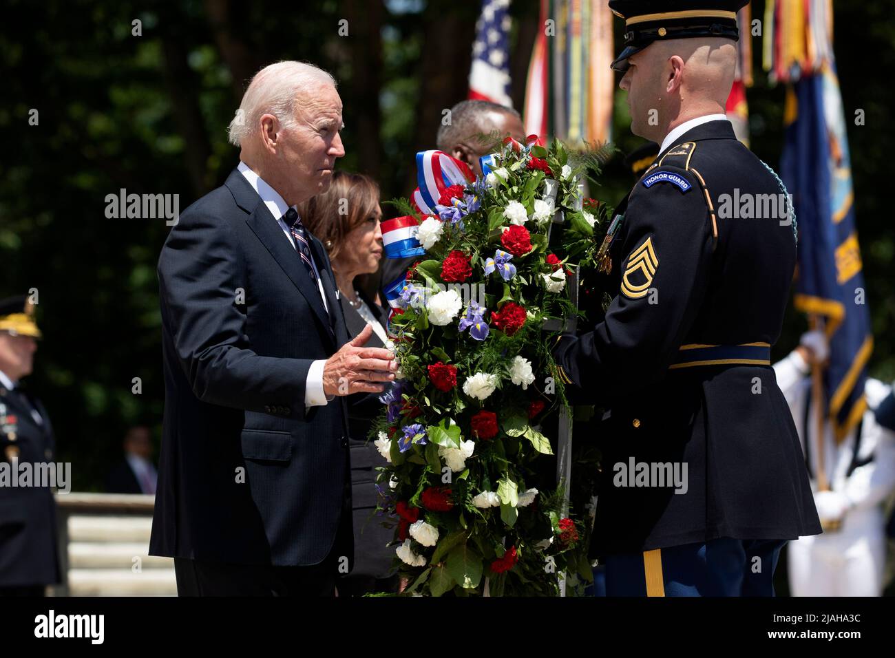 Arlington, Virginia, USA, 30 May 2022. US President Joe Biden (Front L ...