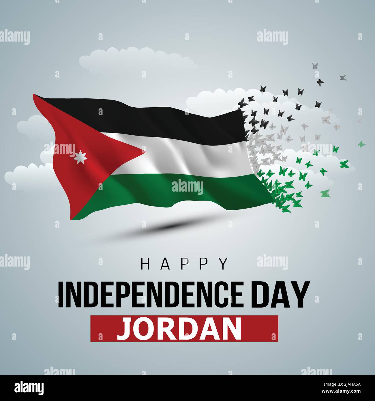 happy independence day Jordan. 3d flag with flying butterfly ...